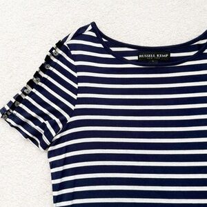 Russell Kemp Navy & White Striped Short-Sleeve Top with Button-Trim